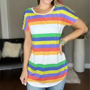 Yellow Multicolor Short Sleeve Stripe Top