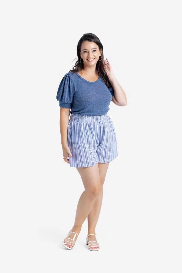 Yvett - Blue Ivory Vertical Variegated Stripe